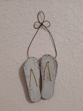 Rustic Wooden Coastal Beach Flip Flop Wall Hanging Decor Aqua And Yellow